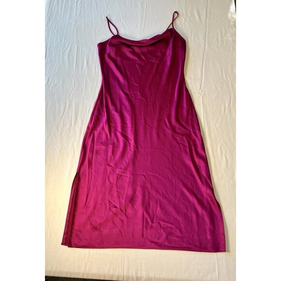 Express Purple Pink LG Satin Cowl Neck Mini Slip Dress Y2K Dopamine Clubwear - Picture 4 of 7
